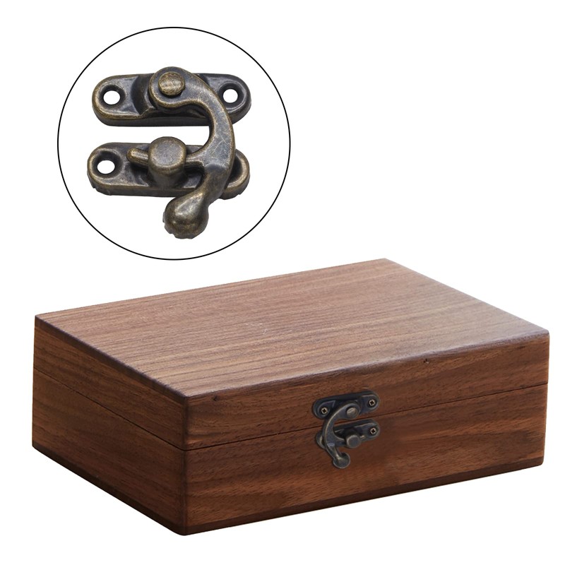 Kyuionty Antique Bronze Right Latch Hook Hasp, Small Box Hinges