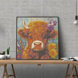 HKLIOPU Diamond Painting Kits for Adults Kids,Cow Full Drill Diamond Art, Animal 5D Diamond Art Kit for Home Wall Decor,30x30cm
