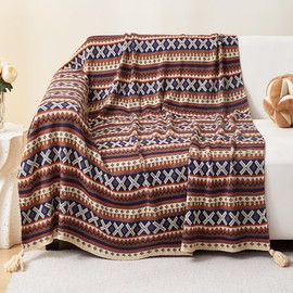 AIVIA Multicolor Twin Bed Throw Blanket, Acrylic Knitted Home Decorative Colorful Couch Throws Blankets All Seasons Lightweight Vintage Knit Couch Sofa Throw for Foot of Bed 60”x80” Multi Colored