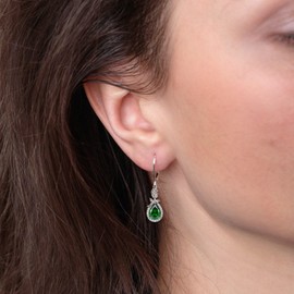 Starchenie Rose Dangle Earrings for Women 925 Sterling Silver Drop Leverback Earrings Created Emerald Jewelry