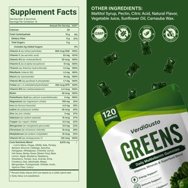 Greens Gummies, Green Supplements with Multivitamins & Minerals | Sugar Free Superfood Gummies with Spirulina & Chlorella, Fruit and Vegetable Blend Green Vitamins | for Digestive Health, 120 Count