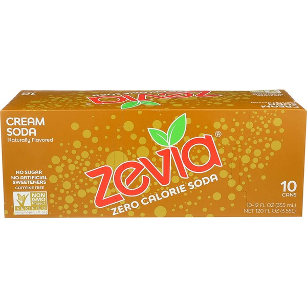 Zevia, Soda Zero Calorie Cream Soda, 12 Fl Oz Cans, 10 Pack
