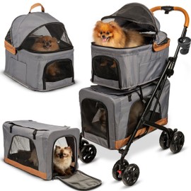 PAWLALA Double Pet Stroller with Detachable Carriers - Ideal for 2 Dogs or Cats - Compact & Convenient Design - Easy Assembly Double Dog Stroller - Graphite Gray