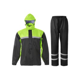 SaphiRose SaphiRose Men's Rain Suit High Visibility Reflective Work Rain Jacket Pants for All Sport Farm Fishing Motorcycle (Black/Green,X-Large)