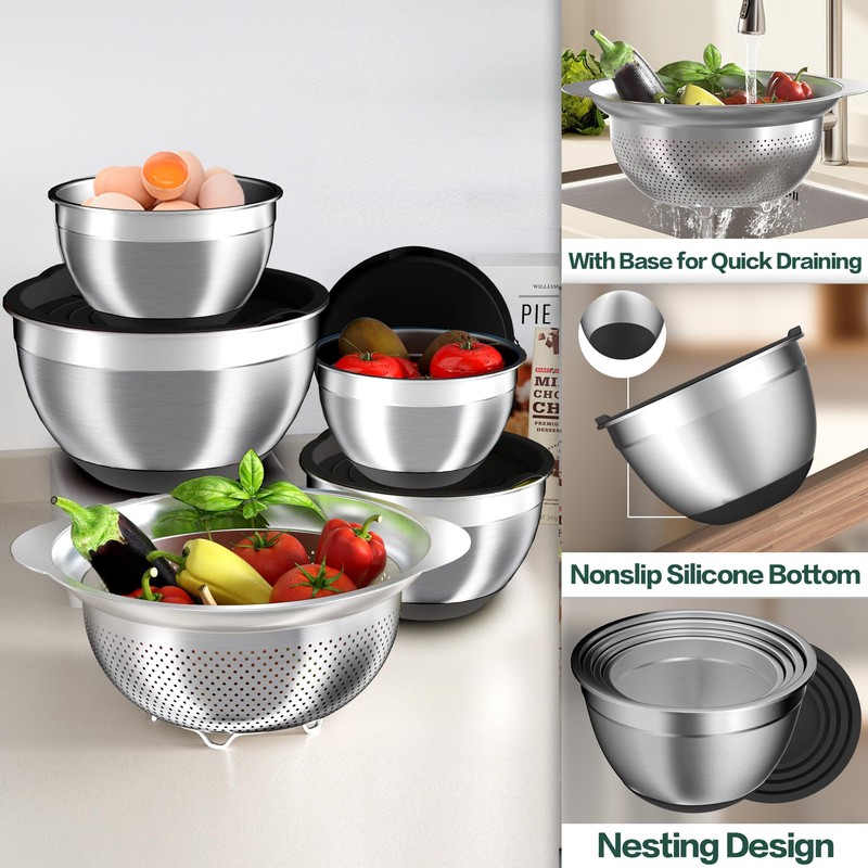 Mixing Bowls with Airtight Lids Set, 4 Stainless Steel Bowls