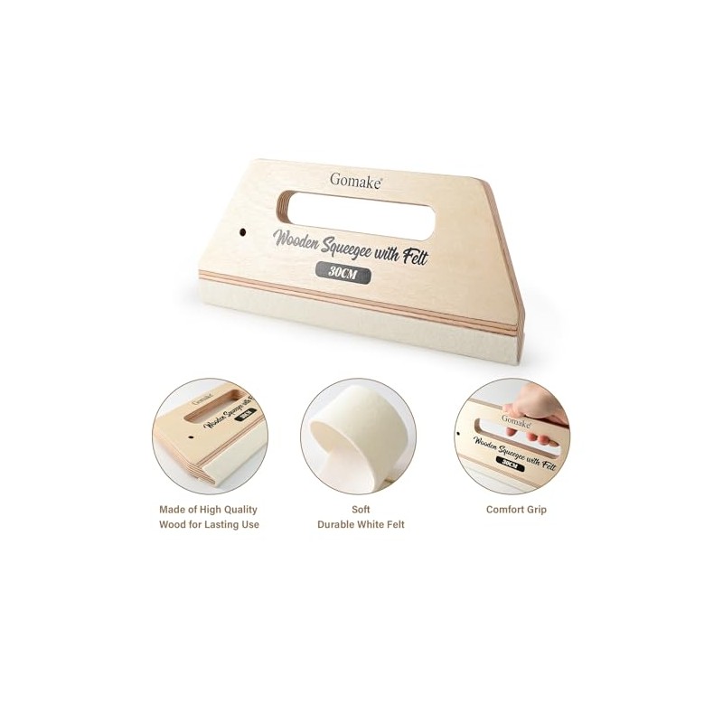 Gomake Wallpaper Smoothing Tool Large Wooden Squeegee with Felt for