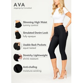 Premium Stretch Soft High Waisted Jeggings for Women - Denim Leggings - Cotton Stretch Blend, Capri Length Black, 18-24