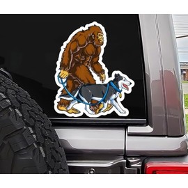 Sasquatch Bigfoot with Dog Funny Vinyl Sticker - 5 Inches Big Foot Sasquatch Stickers Decals for Vehicles Cars Bumper Window Adults Women Laptop Tumblers Waterbottles Trucks