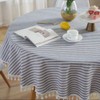 Plenmor Cotton Linen Table Cloth Stripe Tassel Round Tablecloth Dust-Proof