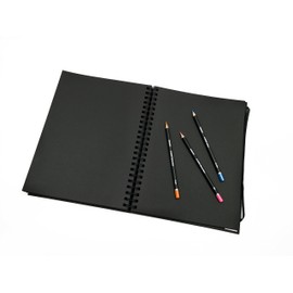 Derwent Black Paper Sketch Book, A4 Portrait, Drawing & Writing, 40 Sheets, Acid-Free Paper, Wirebound Spine, Professional Quality, Black Book, 2300379