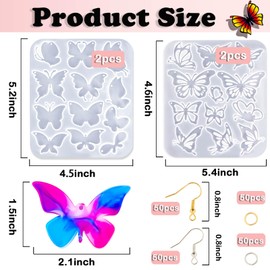 24 Pairs Butterfly Resin Earring Molds, Butterfly Silicone Jewelry Resin Molds with 200Pcs Ear Hooks & Jump Rings, DIY UV Epoxy Resin Casting Kit for Earrings Pendants Keychains
