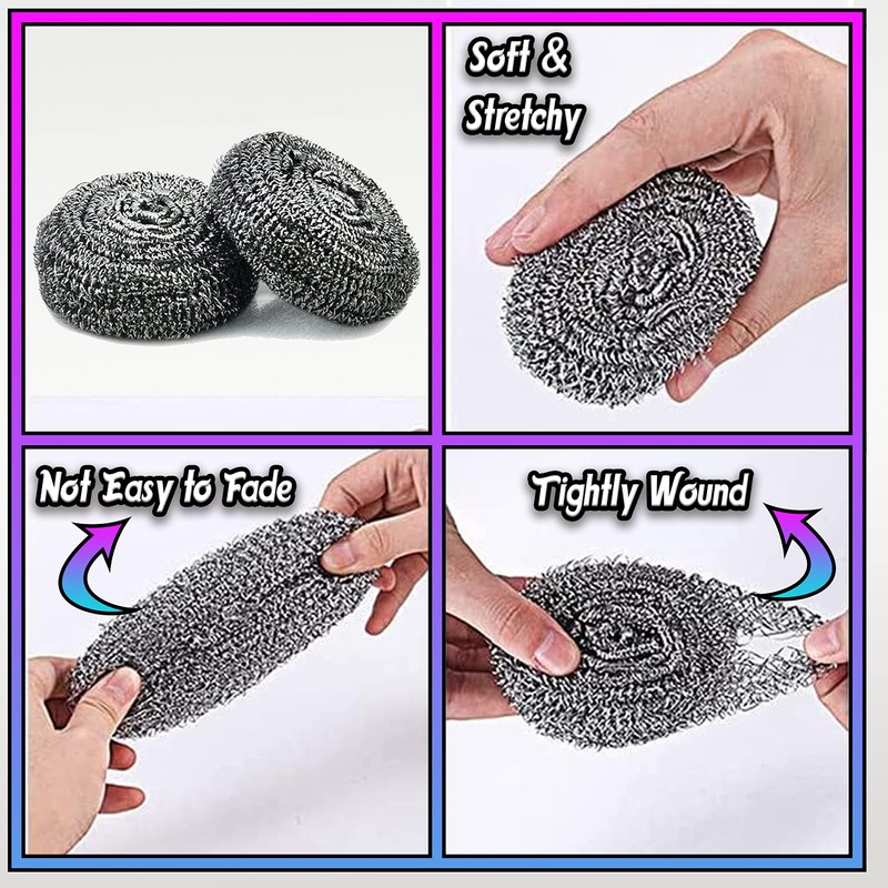 12Pcs Stainless Steel Scourers – Heavy Duty Dish Washing Scrubbers