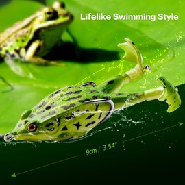 Topwater Frog Lure Bass Trout Fishing Lures Kit Set Realistic Prop Frog Soft Swimbait Floating Bait with Weedless Hooks for Freshwater Saltwater（Pack of 5）