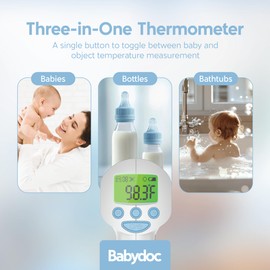 Babydoc Medical Grade FSA HSA Approved Baby Thermometer for Kids, AccuTemp German Sensor, 3-in-1 Safe Non-Contact Infrared Forehead Thermometer, Object Mode for Milk or Bathwater, Infants, Children