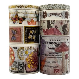 ZMLSED 8 Rolls Vintage Washi Tape Set, 40/30/20/15/10/5/mm Wide Natural Flower Butterfly Japanese Decorative Masking Tape for Arts DIY Crafts Scrapbooking Album Bullet Junk Journal Planners Calendars