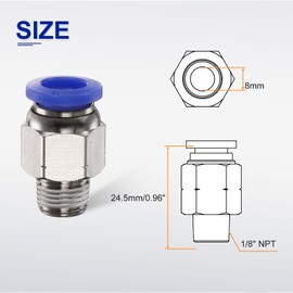 sourcing map Push to Connect Fitting 8mm Tube OD x 1/8" NPT Thread Male Straight Quick Connector Copper Air Line Hose Fittings for Industry Air System PC8-N01, Blue