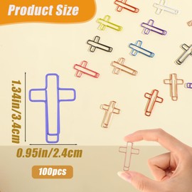 Qianyu 100 Pcs Bible Paperclips Cross Paper Clips Cute Journaling Supplies Multicolored Metal Bookmarks Bible Paper Clamps for Christian Office Home Students Art Enthusiasts