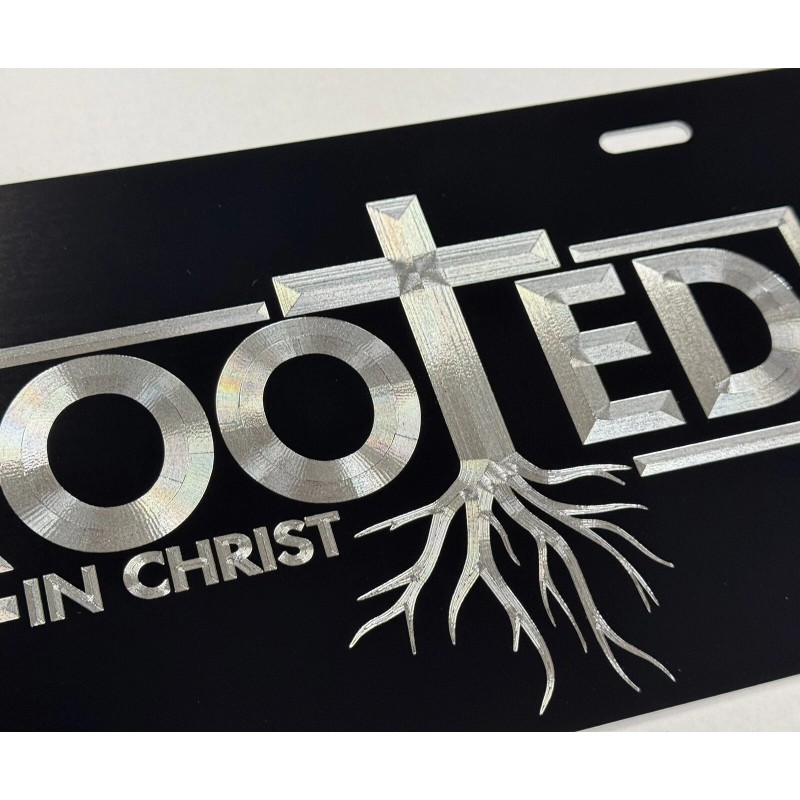 Diamond Etched Products Rooted In Christ Car Tag Diamond Etched