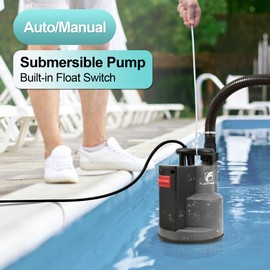 FLUENTPOWER 1/2HP Submersible Sump Pump 2500GPH Utility Water Pump, Auto/Manual Control by Integrated Float Switch, with 16.4 Ft Cord for Pool Tub Garden Pond Flooded Basement Draining