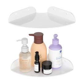 Sezanrpt 7x7 Inch Corner Shelf Wall Mount Set of 2, White Acrylic Corner Floating Shelves, Corner Wall Organizer Shelf for Bathroom, Kitchen, Bedroom, Living Room, Dining Room, Office