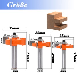 Mesee Pack of 3 T-slot cutters, 8 mm shaft spoilboard cutter bits, surface cutter, 4 blade balls, T-shaped wood cutter, router bit set for DIY CNC engraving machine, trimming machine, woodworking