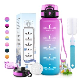 JAPORIA Borraccia 1L, Bottiglia Motivazionale con Filtro, a Prova di Perdite, Bottiglia Acqua con Indicatore del Tempo, per Scuola, Campeggio
