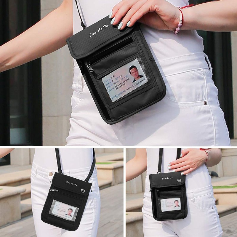 Number-One Neck Pouch Travel Wallet Passport Holder with RFID Blocking