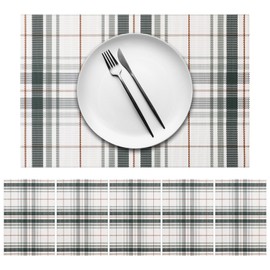 Placemats Set of 6 Table Mats - Kitchen Protector Tablemat for Daily Use or Decoration Heat Resistant Washable Waterproof Coating Green Plaid