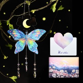 WATRZ Butterfly Suncatcher for Windows Hanging Blue Sun Catchers Indoor Window Stained Acrylic Crystals Suncatchers for Windows Hanging Flower Moon Garden