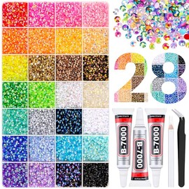 34000 piezas de pedrería de resina con pinzas para embellecer, cristal multicolor de 3 mm con 3 piezas de 10 ml de pegamento para joyería B7000 para h