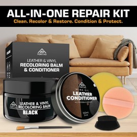 FORTIVO Leather Recoloring Balm with Mink Oil, Couch Repair Kit, Leather Dye and Restorer for Furniture - Black