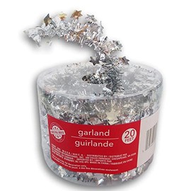 Christmas Holiday Tinsel and Stars Wired Decorative Garland - 20 Feet (Silver)
