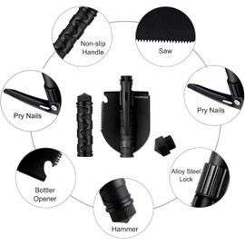 YOUNGDO Camping Shovel, Military Folding Survival Shovel, Entrenching Tool Portable for Camping,Car Emergency,Backpacking,Outdoor,Hiking,Gardening and Trenching (10-in-1 Shovel)