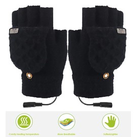 SoulQ Unisex Adjustable Temperature USB Heated Gloves,Knitted Washable Half & Full Fingers Warmer Laptop Gloves Winter Mittens with 3 Temperature Levels (Black)