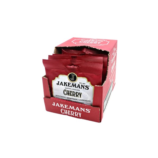 Jakemans Cherry 73g - Pack of 12 - Soothing Menthol Lozenges - Suitable For Vegetarians, Red