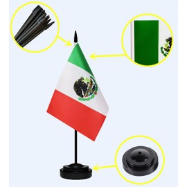 Mexico Mexican Deluxe Desk Flag Set Small Mini Miniature Mexico Mexican Table Desktop Flags With Solid Pole, Black Base and Spear Top(2 Pack)