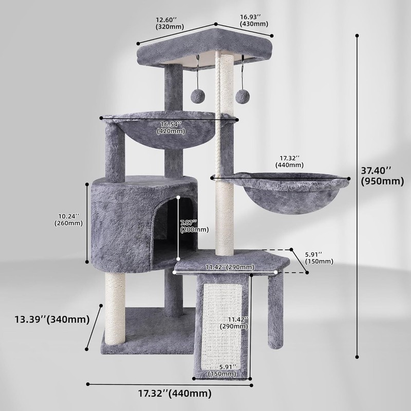 Smouatou Target 37.4 Grey Cat Tree Condo With Hammocks Scratching