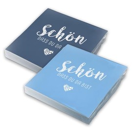 itenga Servietten Sch√∂n dass du da bist 30 x 30cm 3-lagig 40 St√ºck f√ºr Kommunion Konfirmation Hochzeit Taufe und andere Feiern (MixPack - 20x Dunkelblau und 20x Hellblau)