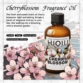 HIQILI Cherry Blossom Fragrance Oil, Floral Perfume Oil, Candle Scents for Candle Making, for Diffuser & Fresh Spray, Long-Lasting Scent - 1 Fl Oz
