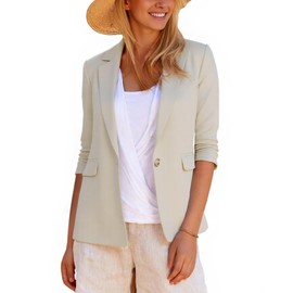 LADI TREND Womens Long Sleeve Cotton Linen Blazers Lightweight Summer Jackets with Pockets for Professional Settings (Beige S)
