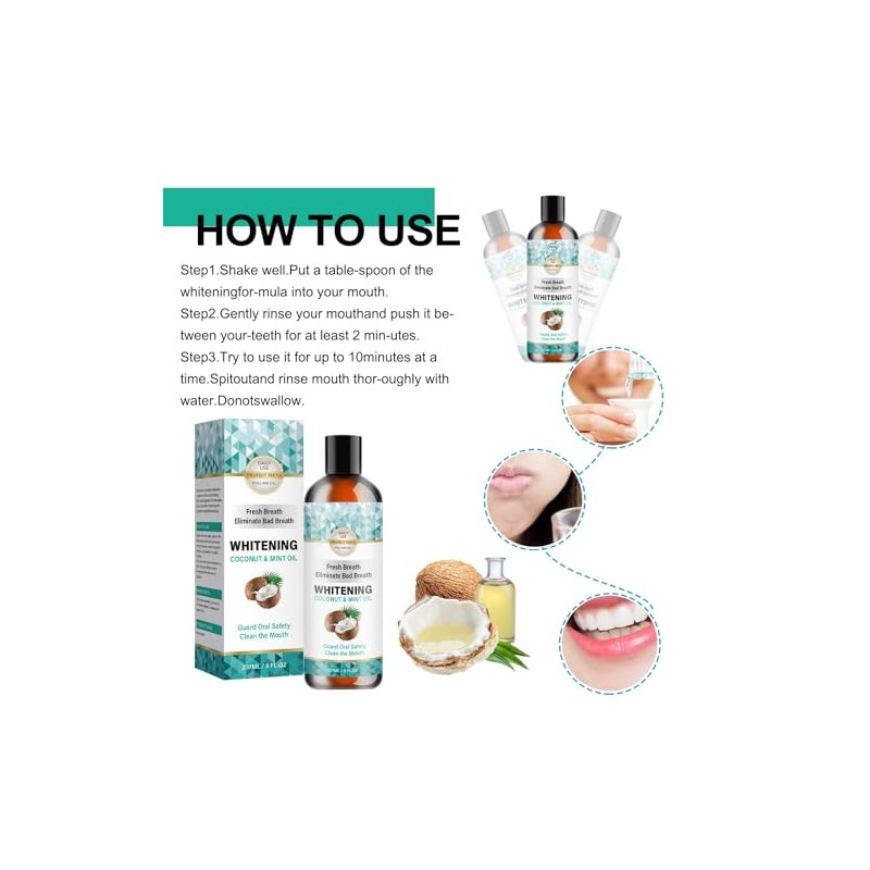 Enjuague bucal con aceite de coco y sabor a menta,