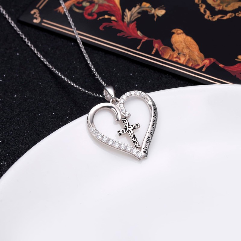 Alphm Cross Heart Necklace for Women S925 Sterling Silver