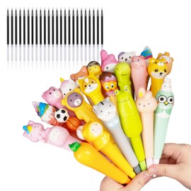 24 Pcs Cute Squishy Pens for Kids, Cartoon Animals Gel Ink Pens with 24 Refills, Stress Relief Party Bag Fillers for Girls and Boys, Kawaii Novelty Pens Gift Set for Students School Office Supplies