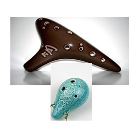 Great Deal! Focalink 6 Holes Hulu Alto C Jade Crackle Glazed Ceramic Ocarina + 12 Hole Alto C Brown Glazed Ceramic Ocarina - Easy to Learn, Good for Beginner & Great Gift. Linn's Arts!