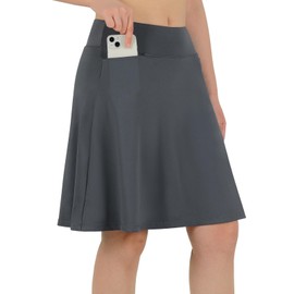 ANIVIVO Women's 21" Knee Length Skorts Golf Tennis Skirt Activity Casual Skort with Pockets High Waist (All Grey,L)