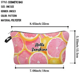 Livel lhood Pink Lemon Makeup Bag Hello Sunshine Small Organizer Bag Zipper Pouch Summer Pink Lemon Lime Cosmetic Bag Present for Women Friends Sisters