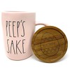 Rae Dunn PEEP'S SAKE Mug with wooden coaster lid -