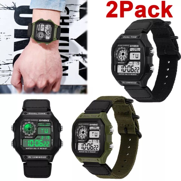 Unbranded 2Pcs Waterproof Watch LED Backlight Sports Stopwatch Date Timer