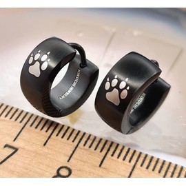 Herren Ohrringe Edelstahl Creolen Damen Schwarz Silber Matt Gold glänzend Wolf Fußabdrücke ER15103 (Schwarz Matt)
