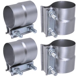 Exhaust Pipe Clamp 4.0 Inch Butt Joint Exhaust Clamp for 4" ID to 4" OD Pipe with Seal Band Clamp Sleeve 3 Inch Width Aluminized Steel Plate (2PCS)